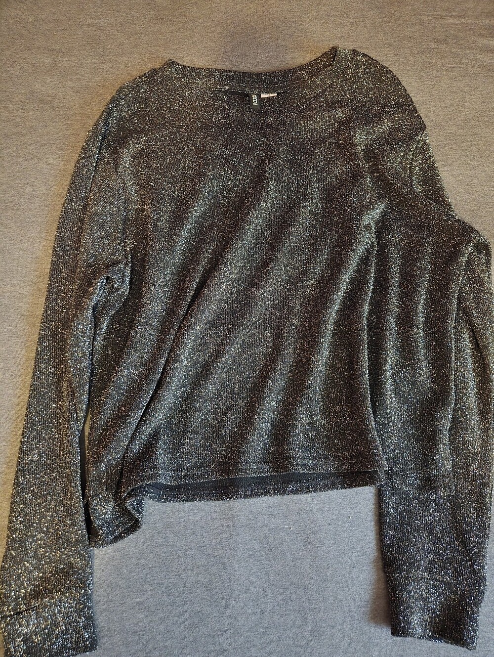 Divided Metallic Sparkle Long Sleeve Top - Black/Silver